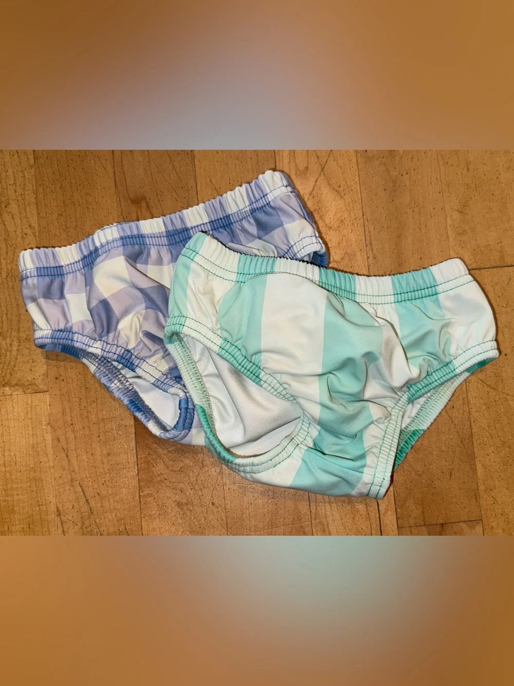 Bundle of two Primary Baby Swim Diaper size 2 blue checkered and green stripe